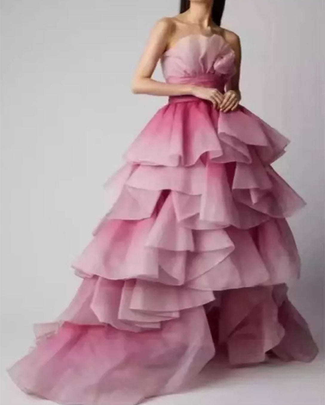 Vintage Hi-lo Organza Pink Evening Dresses Long A Line فساتين سهرة Scalloped Formal Party Dress for Women