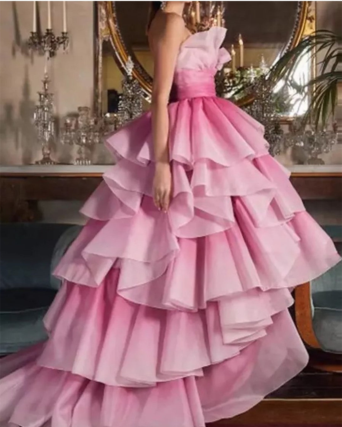 Vintage Hi-lo Organza Pink Evening Dresses Long A Line فساتين سهرة Scalloped Formal Party Dress for Women