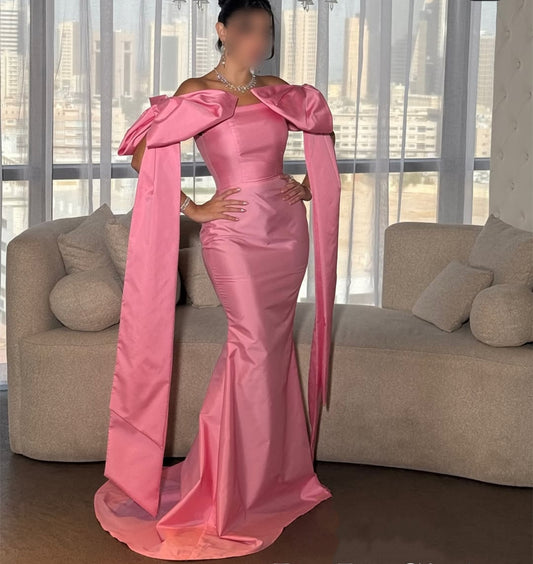 Elegant Long Pink Evening Dresses Mermaid Taffeta فساتين سهرة Ramadan Dresses Vestidos De Gala Prom Dress for Women