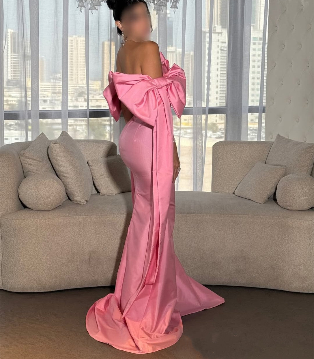 Elegant Long Pink Evening Dresses Mermaid Taffeta فساتين سهرة Ramadan Dresses Vestidos De Gala Prom Dress for Women