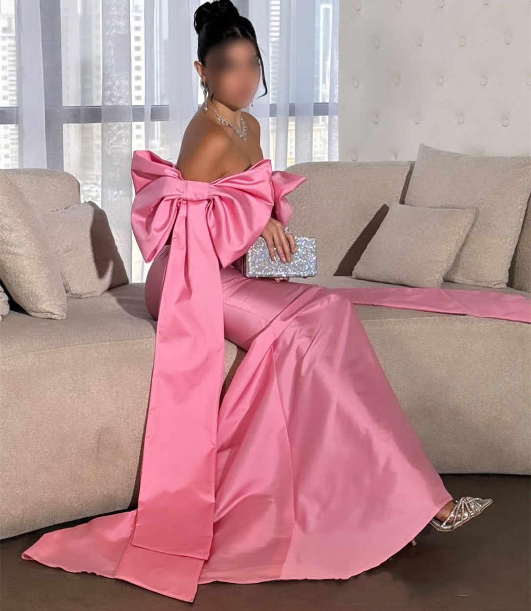 Elegant Long Pink Evening Dresses Mermaid Taffeta فساتين سهرة Ramadan Dresses Vestidos De Gala Prom Dress for Women