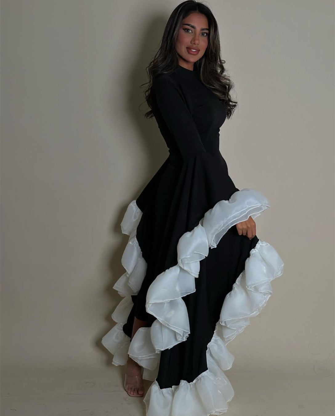 Vintage Short O-Neck Evening Dresses with Ruffles Mermaid Crepe Pleated Tea Length Party Party Dresses for Women
