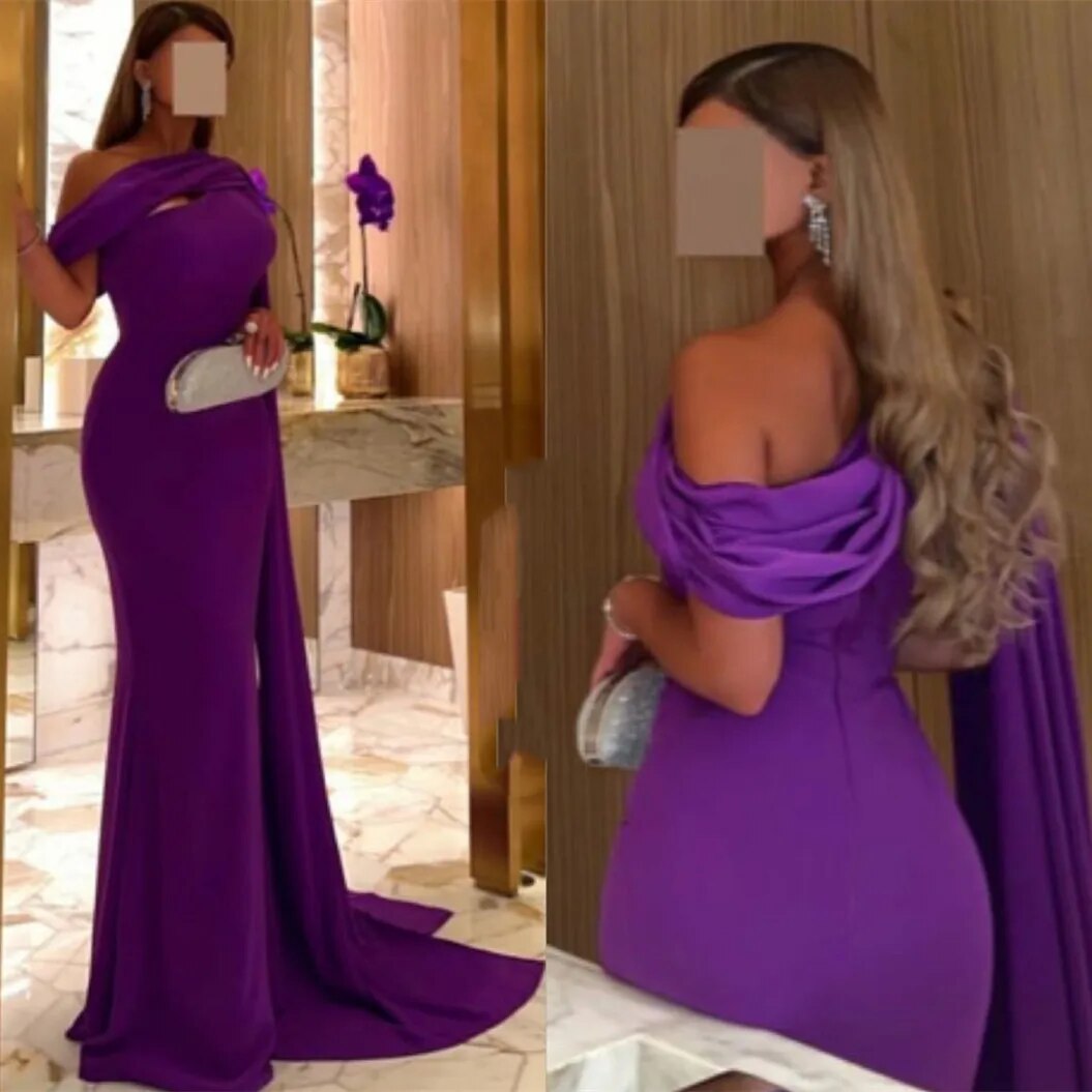 Vintage Long One Shoulder Purple Prom Dresses Mermaid Crepe Evening Dresses robe de soirée de mariage فساتين السهرة