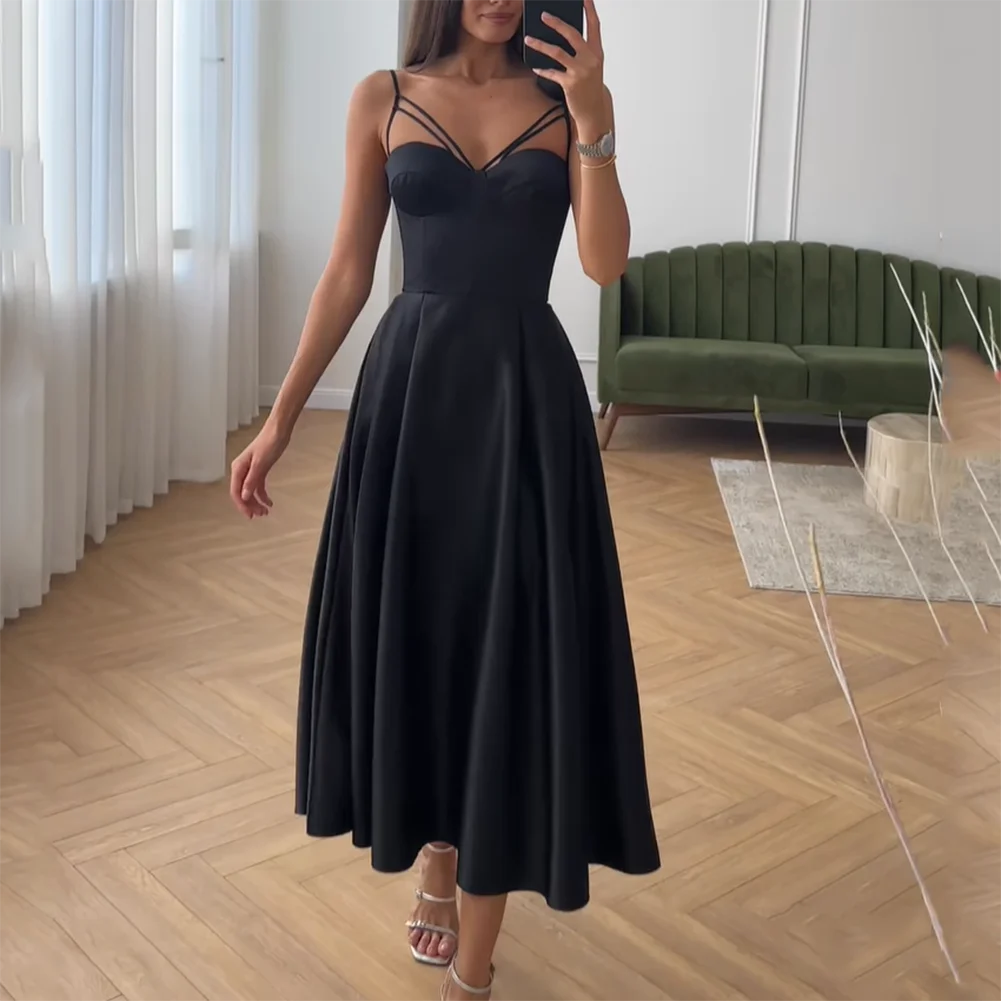 Spaghetti Strap Evening Dresses Long A Line فساتين السهرة Robe de soirée Satin Вечернее платье Prom Dresses Formal Party Gown