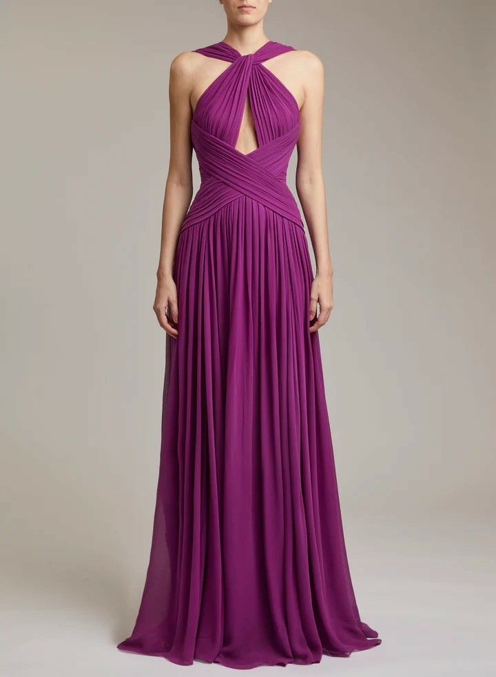 Vintage Long Chiffon Purple Pleated Evening Dresses with Ribbon A-Line Halter Floor Length فساتين سهرة Muslim Celebrity Dress for Women