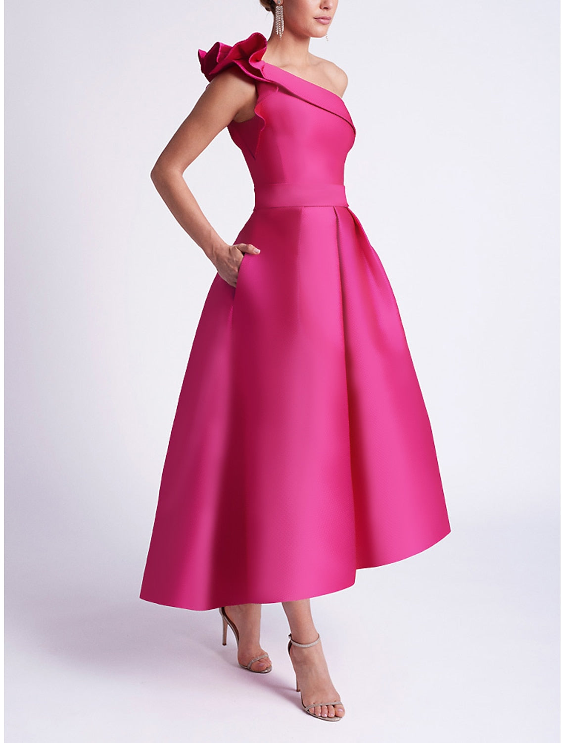 Classy Hi-Lo Satin Pink Mother of the Bride/Groom Dresses With Pockets – Lavida Beauty
