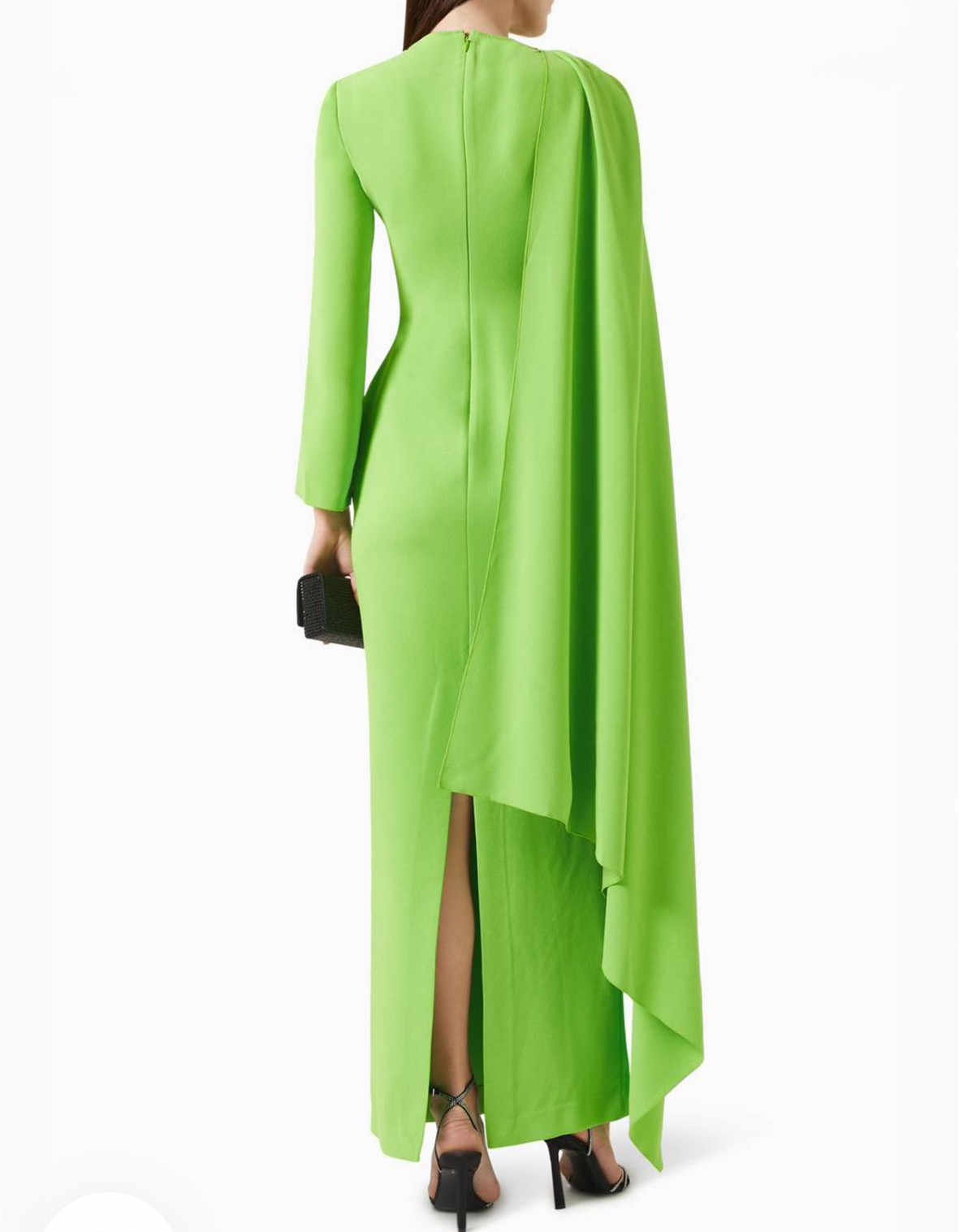 Short Green Crepe Evening Dresses with Cape/Slit Sheath One Shoulder Pleated Ankle Length فساتين السهرة Ramadan Eid Dresses