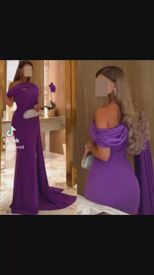 Vintage Long One Shoulder Purple Prom Dresses Mermaid Crepe Evening Dresses robe de soirée de mariage فساتين السهرة